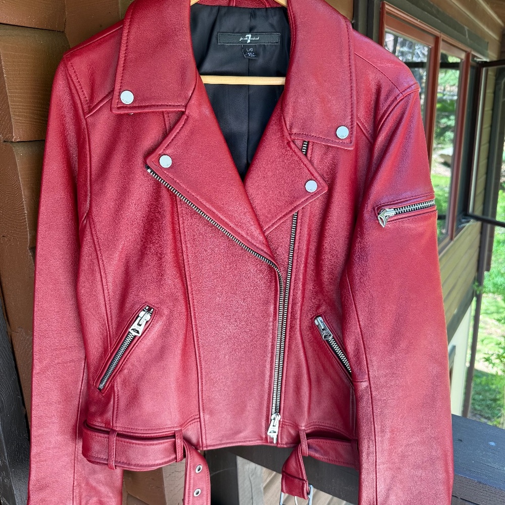 7 For All Mankind red moto jacket, size Large